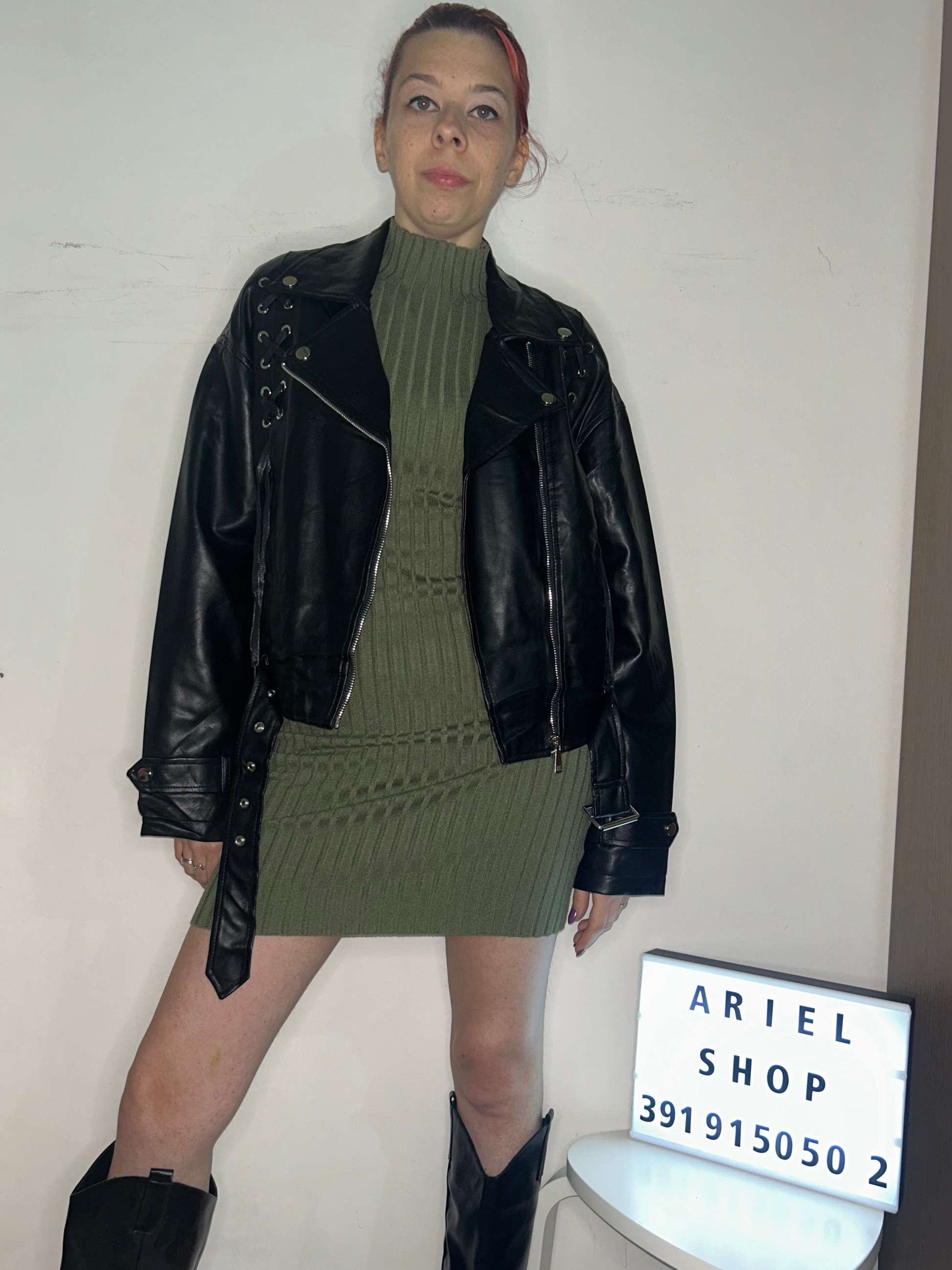 Giacca Biker in Ecopelle con Lacci Laterali