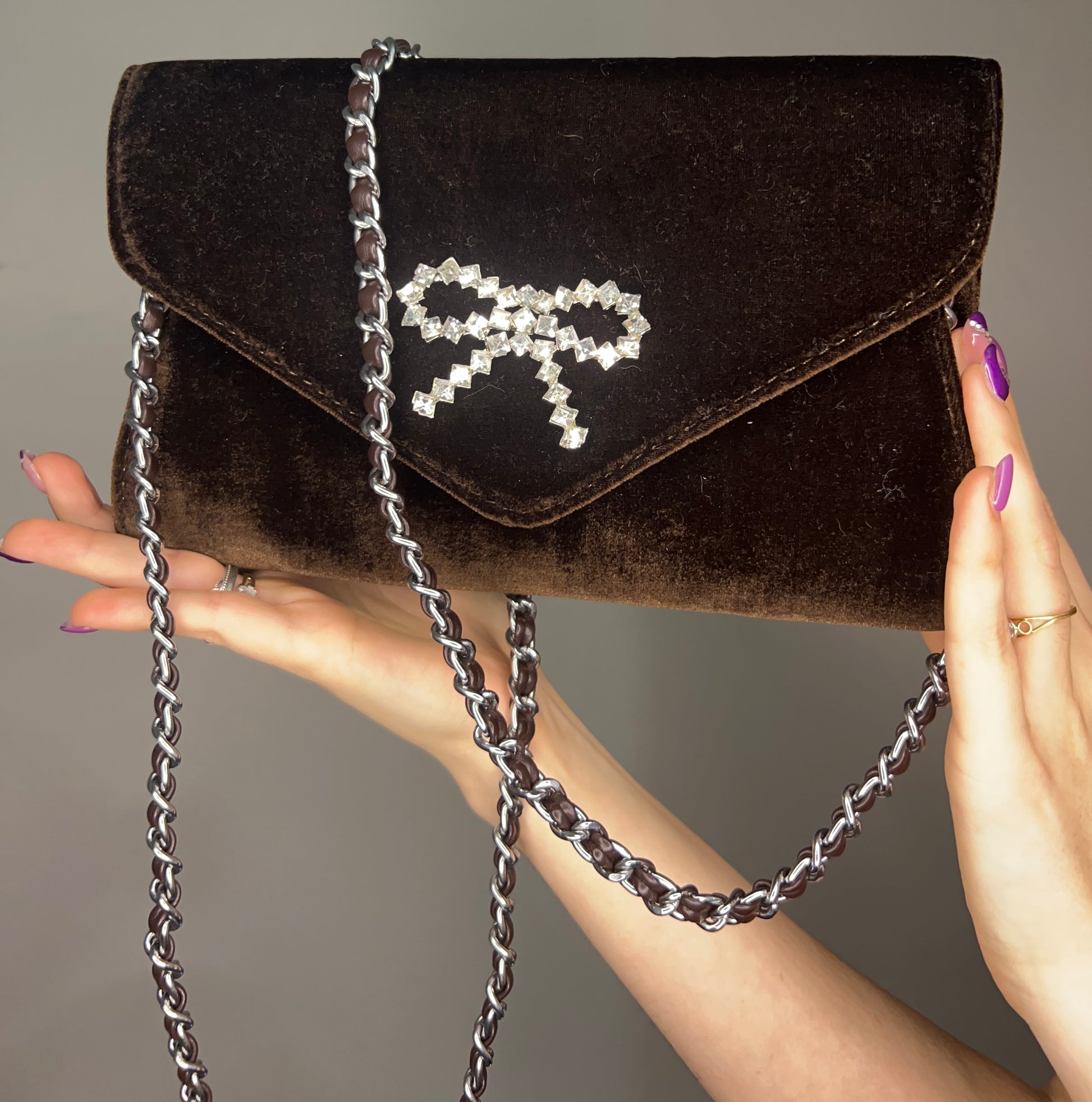 Borsa in velluto cioccolato