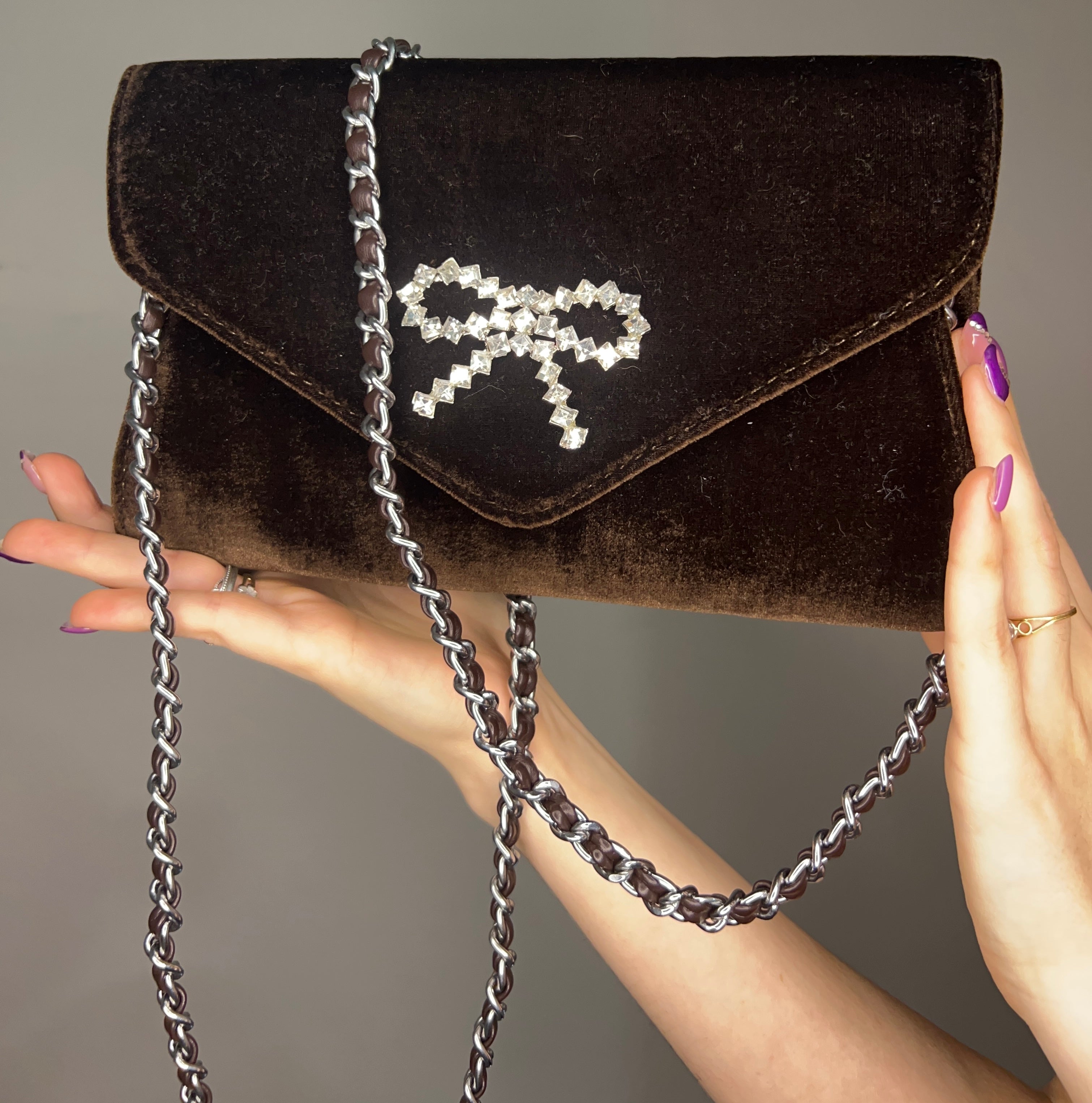 Borsa in velluto cioccolato
