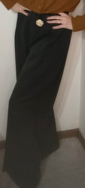 Pantalone Palazzo Vita Alta con Dettaglio Gioiello