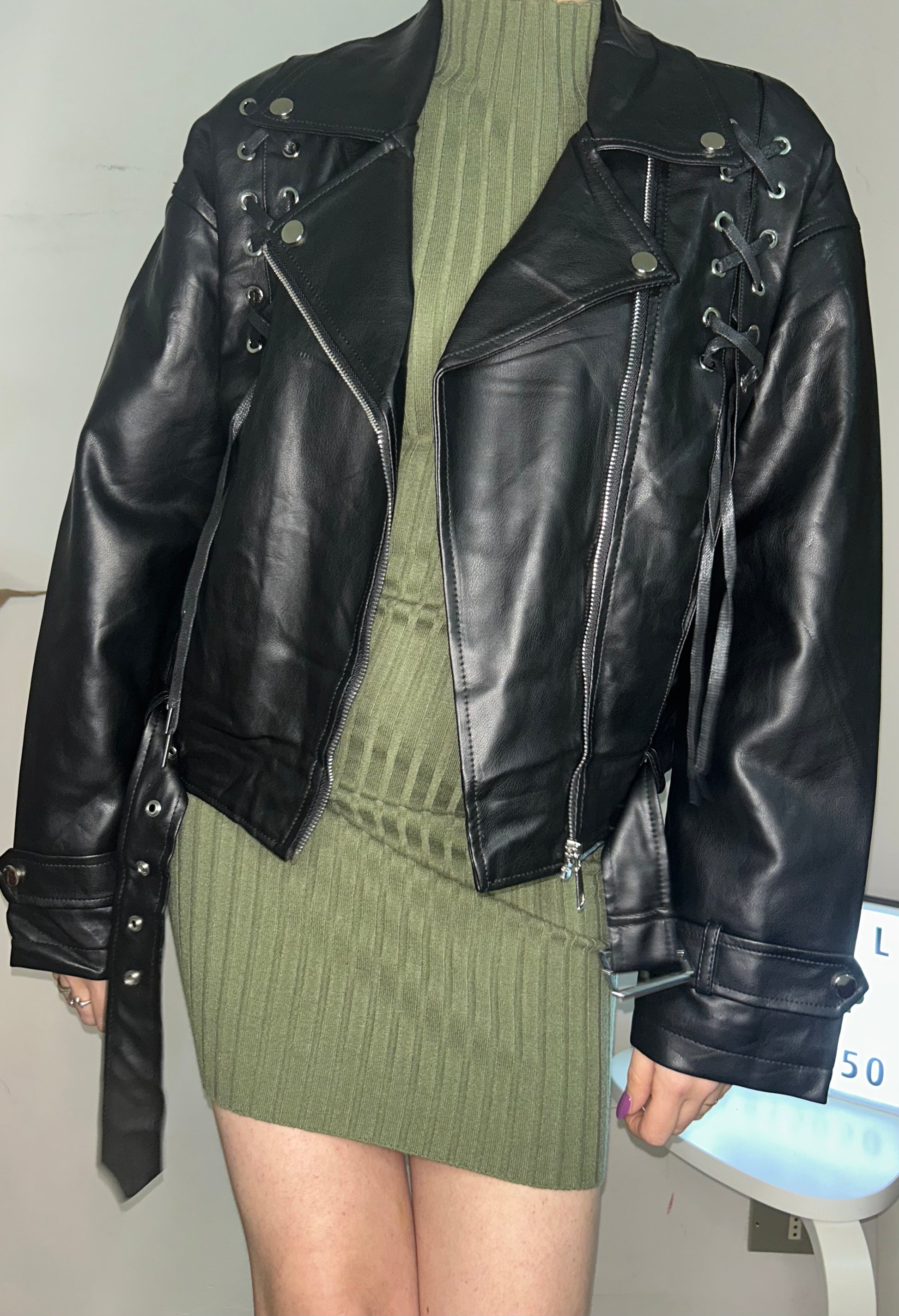 Giacca Biker in Ecopelle con Lacci Laterali