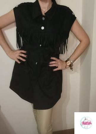Gilet donna in suede con frange e cintura