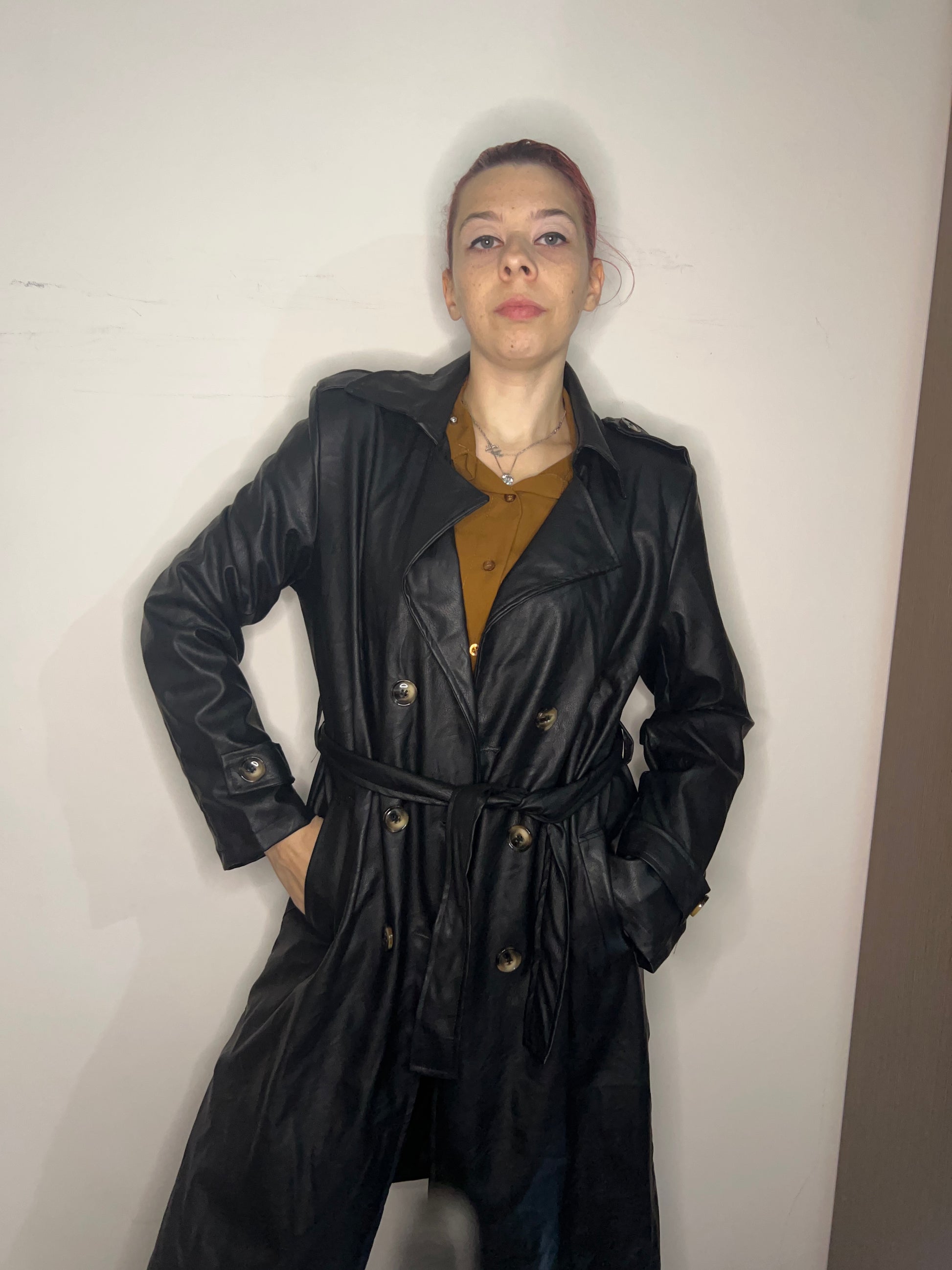 Trench Nero Leather Look