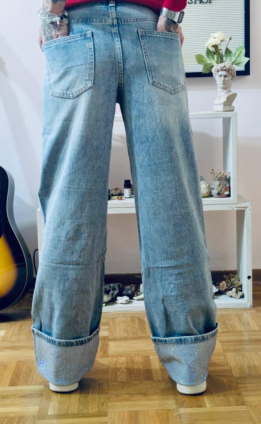 Jeans a palazzo con strass